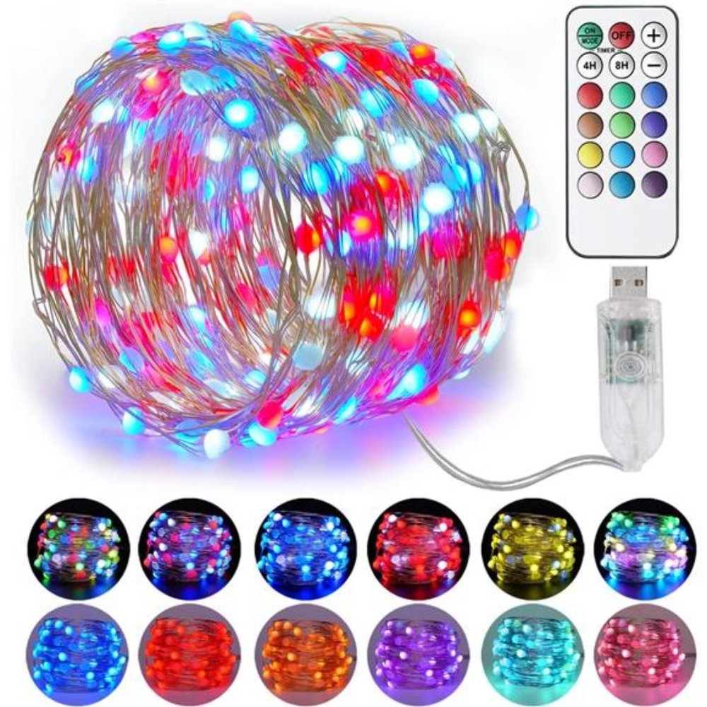 33ft Color Changing Fairy Lights, 100 LED USB Fairy String Lights with Remote